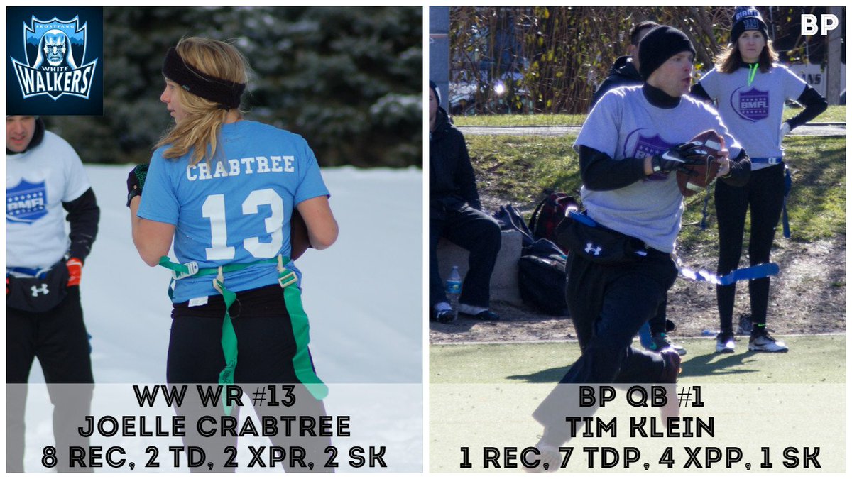 BMFLFootball's tweet photo. #BMFL #SUNDAYELITE #BANTAMWEIGHT #WINTER #PlayersOfTheWeek WK5: #FEMALE POW: WW WR #13 Joelle Crabtree
#MALE POW: BP QB #1 Tim Klein https://t.co/Kg0Iwm7lx2