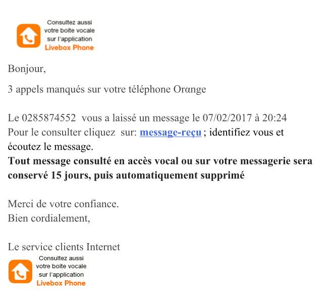 Damien_Bancal's tweet image. Grosse vague de faux messages &quot;répondeur&quot; #Orange. On ne clique pas. #phishing @zataz #cybersécurité