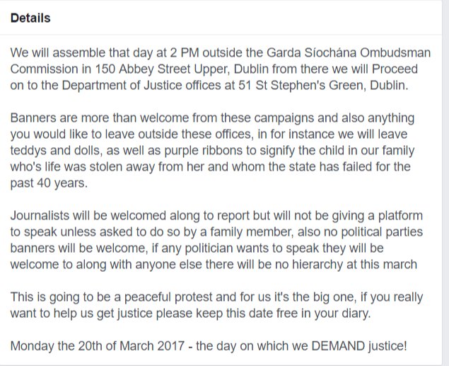 JoeCraig79's tweet photo. please RT.. details of our upcoming 40th Anniversary march for Mary and for Justice for all who have been failed by the Irish state! https://t.co/muGMESzEkR