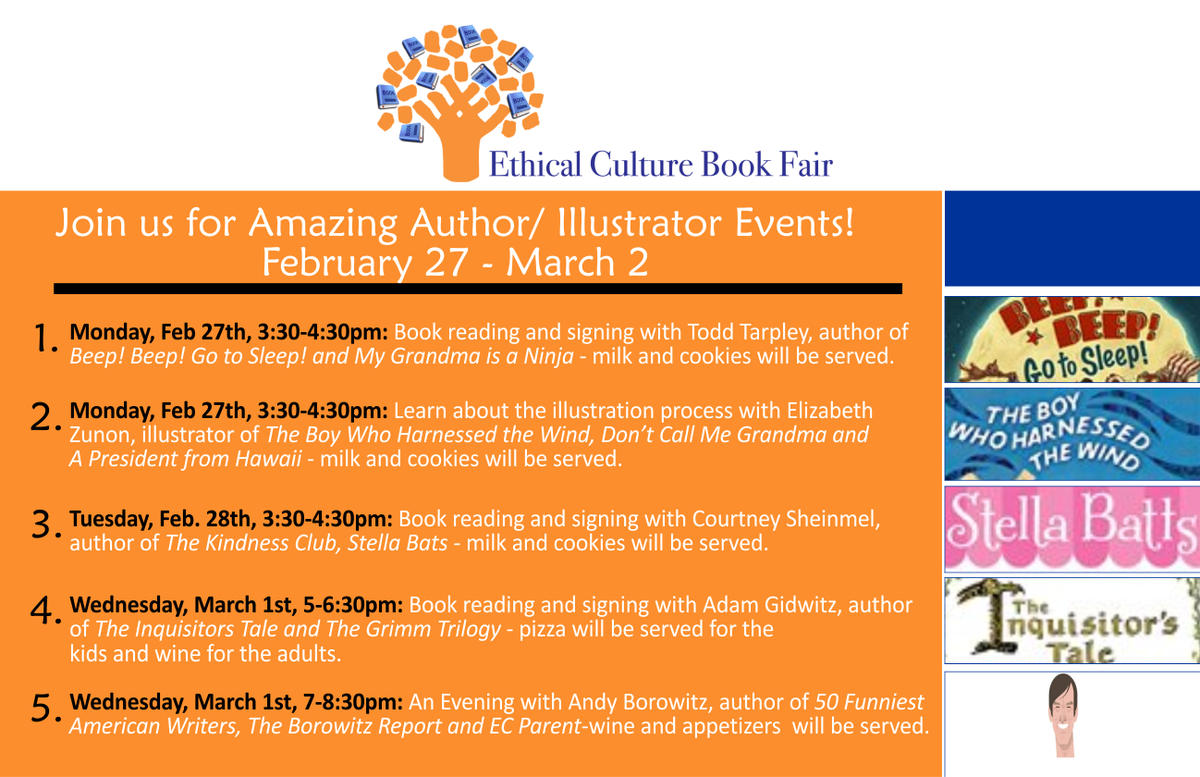 ecfs1878's tweet photo. Check out the great authors visiting the EC Book Fair--Borowitz, Gidwitz, and more! Preorder their books by Friday! https://t.co/T3jp5jsDDH https://t.co/HIYQoRvSJy
