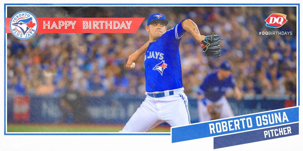 BlueJays's tweet photo. 🎂 🎈 Join us and @DQCanada in wishing Roberto Osuna a very happy birthday! ¡Feliz cumpleaños, @RobertoOsuna1! 🎉 🕯️ https://t.co/cVVQ6q6MxM