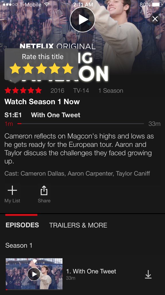 eilishgrier's tweet photo. @camerondallas I'm watching #ChasingCameron on Netflix. Amaziiing 5 stars ⭐⭐⭐⭐⭐ #ChasingCameronOnNetflix #WatchChasingCameron https://t.co/aesNoFK2rU