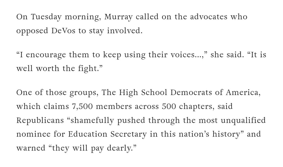 hsdems's tweet photo. Yes, Sen. Murray. We'll keep fighting. https://t.co/4tKs0SQgiT

Our statement today on Betsy DeVos' confirmation: https://t.co/GOd2OlQ9dq https://t.co/Pj53uUSjjV