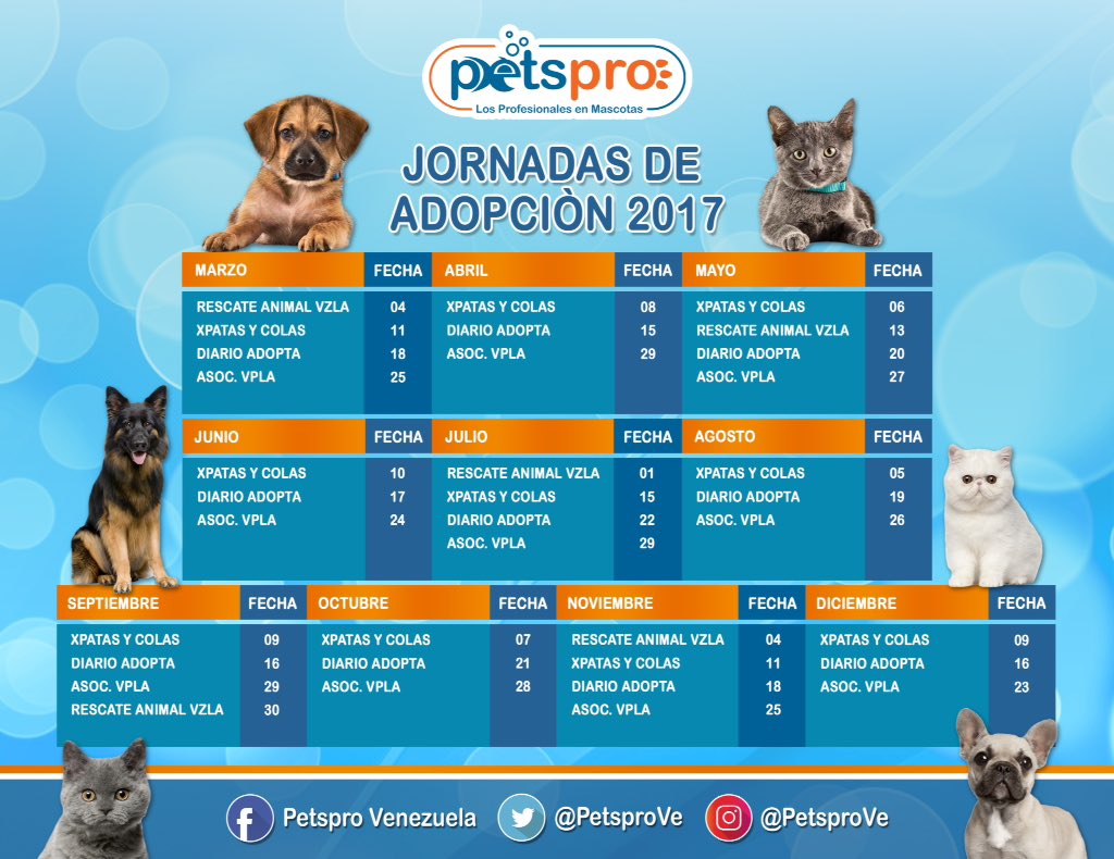 Aqui te dejamos nuestro calendario de súper jornadas para tus peludos🐶🐱. #PetsPro #Jornada #Adopta #Vacunacion #Caracas