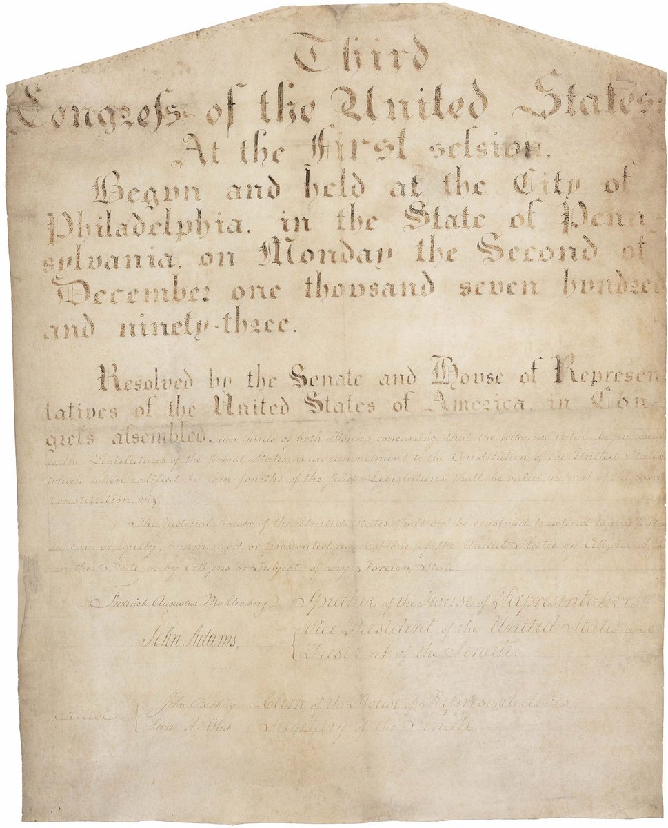 NYPLHistory's tweet photo. Ratified #OTD, the #11thAmendment to the #Constitution, which "prohibits Federal courts from hearing certain lawsuits against states." https://t.co/iKXf2CYZLS