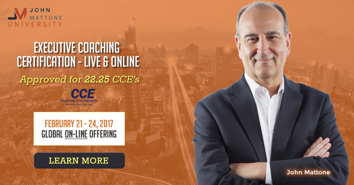 Looking to grow your coaching practice and receive 22.25 ICF CCE Credits? Live Online Program - February 21-24, 2017 johnmattone.com/intelligent-le…