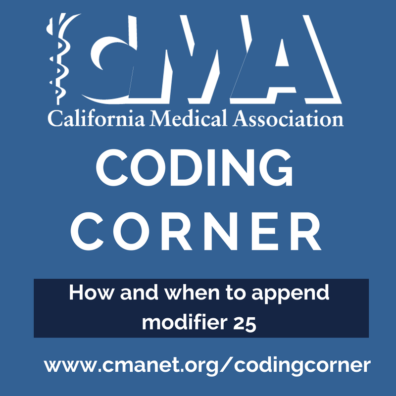 CMAdocs's tweet image. Don't miss our latest #CodingCorner: How & when to append modifier 25, from our #CMAPracticeResources newsletter! cmanet.org/codingcorner
