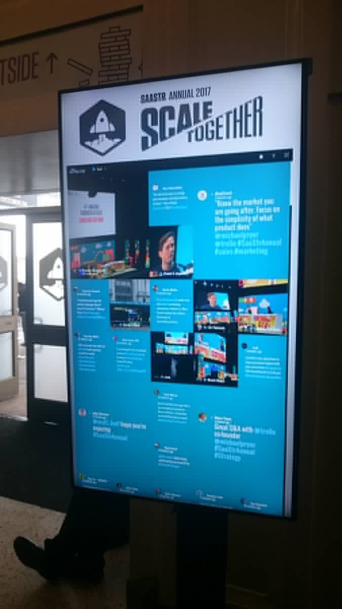 MogulGeorge's tweet photo. Happy days!! @strea_ma our real time social display wall is being used at @SaaStrAnnual #saastrnz @MogulDigitalNZ https://t.co/bnwEwMPyWr