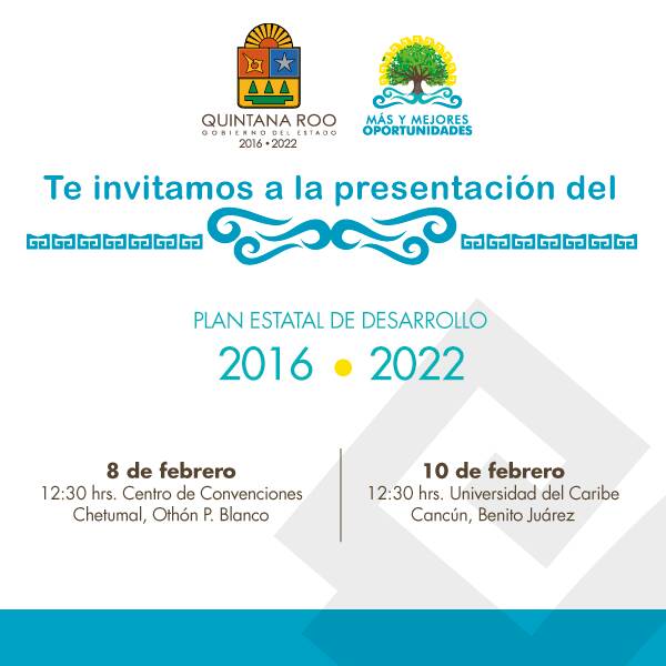 Mañana <a href="/CarlosJoaquin/">Carlos Joaquín</a> presenta #PlanDesarrolloQRoo #6años Acciones concretas en 5 ejes para construir #MásyMejoresOportunidades para todos.