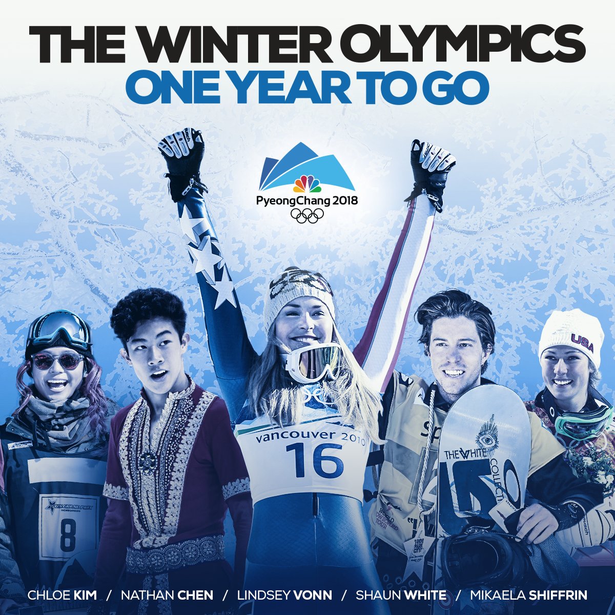 NBCOlympics's tweet photo. We’re one year away from the start of the PyeongChang 2018 #WinterOlympics! #1YearToGo https://t.co/qyDg614y2J