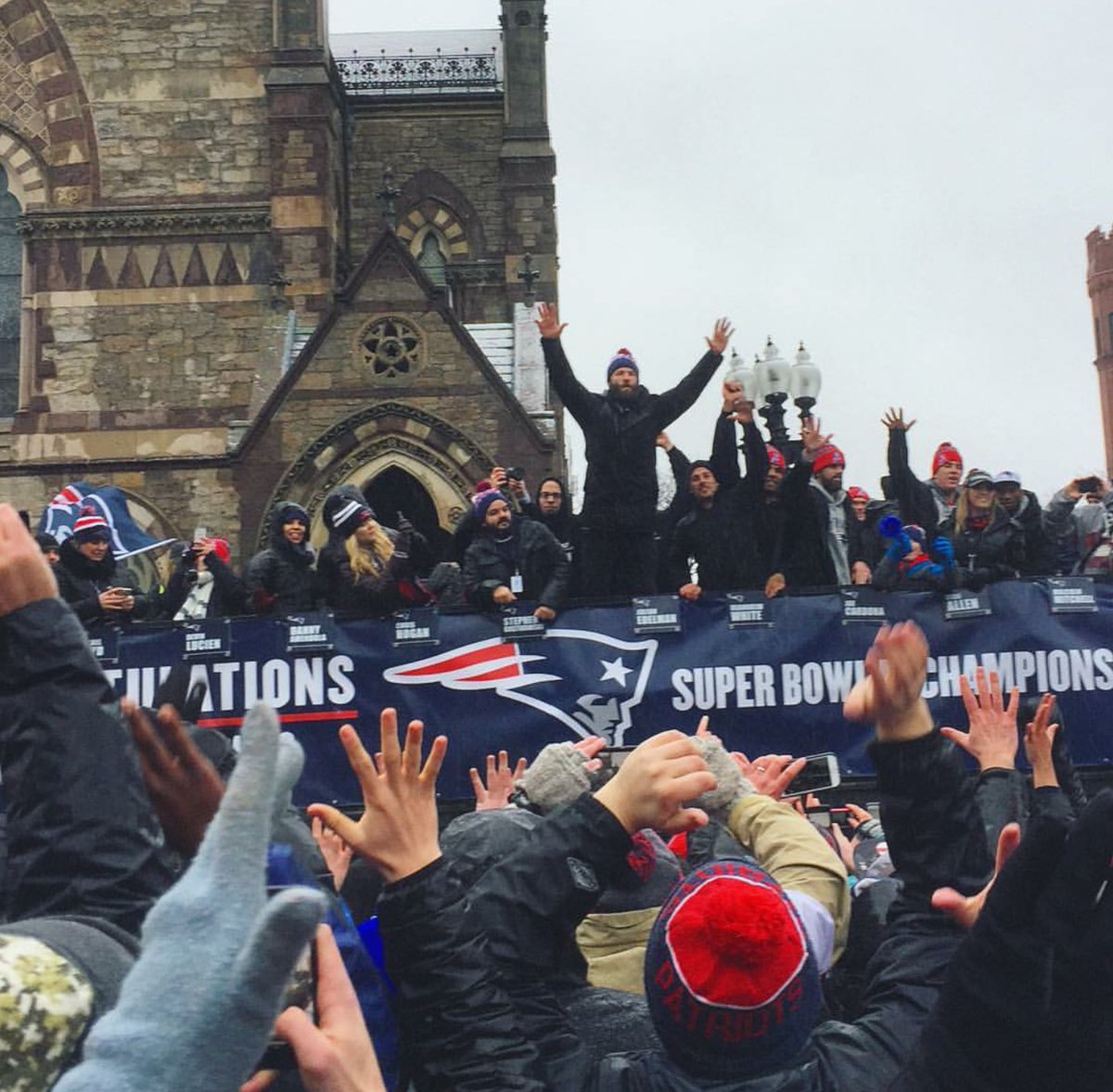 We had a great time at the Patriots Parade today! 🏈🏈 #patriotsparade #PatriotsNation