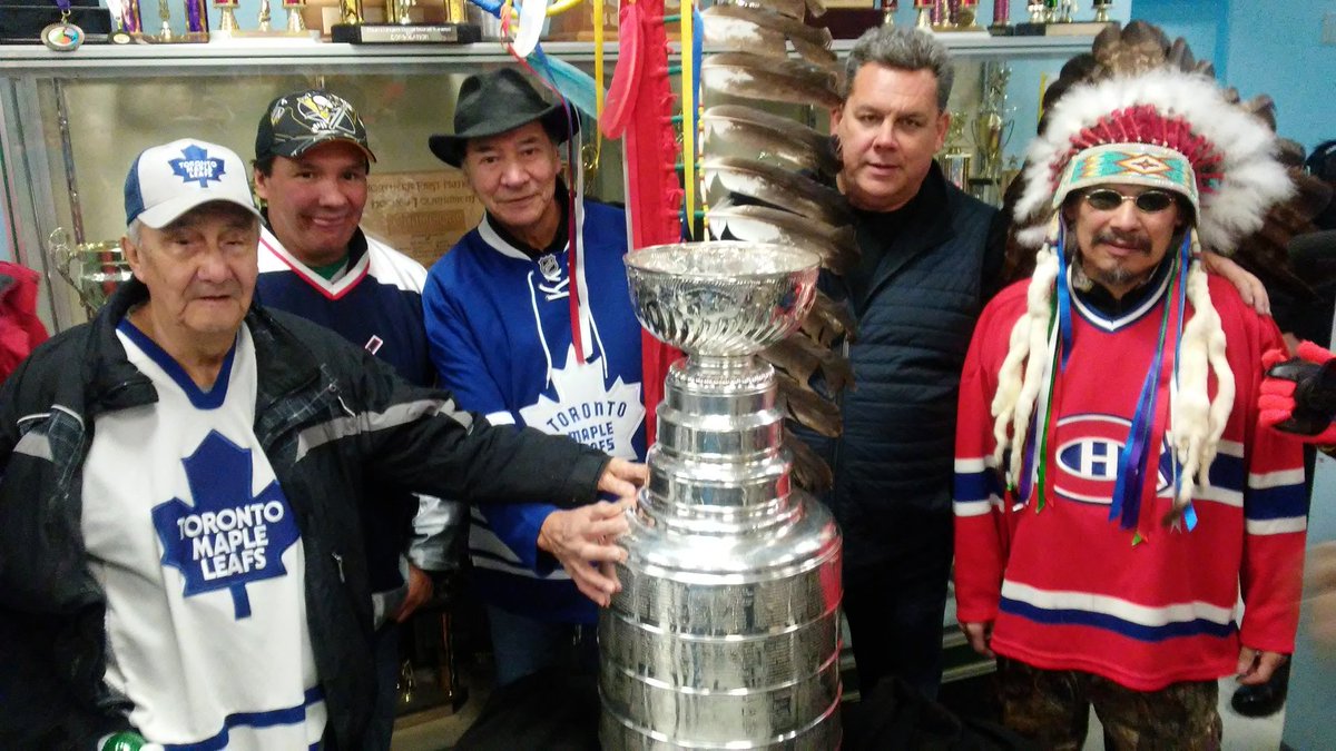 keeperofthecup's tweet photo. Up in Sandy Lake in Northern Ontario with the #stanleycup. Donating some equipment to first nation hockey players.. @NHL @HockeyHallFame https://t.co/zUZ0g9FAsy