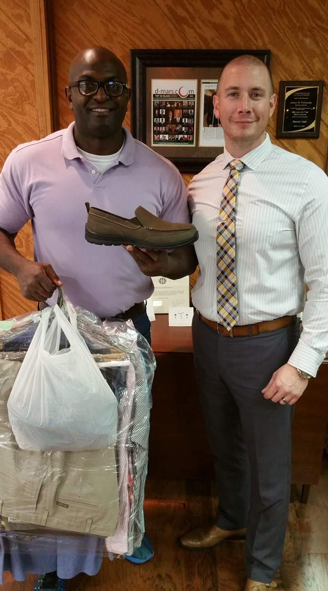 careergearhou's tweet photo. Mr. Green came in to @careergearhou  2 weeks ago. Today his is the Member Services Agent for YMCA Greater Houston! Thanks @DeerStagsShoes https://t.co/vJoCVkKxDg