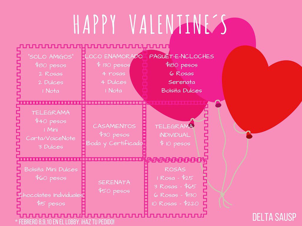 DeltaUsp's tweet photo. VALENTINE'S HERE ❣️
¡Haz tu pedido!
❤️💜💖💞💝💗
MAÑANA, JUEVES Y VIERNES EN EL LOBBY https://t.co/yPv7gJxbRV