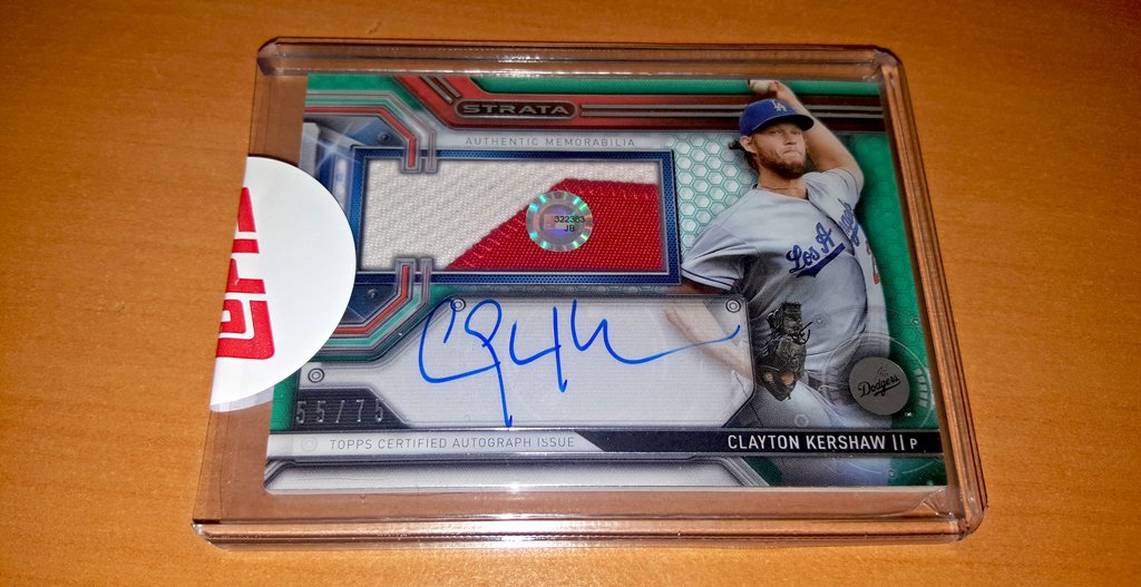 MLB's tweet photo. Only 75 of these @toppscards @ClaytonKersh22-autographed relic cards exist.

RT for your chance to win this one. #MLBCards https://t.co/485QBdrzFv