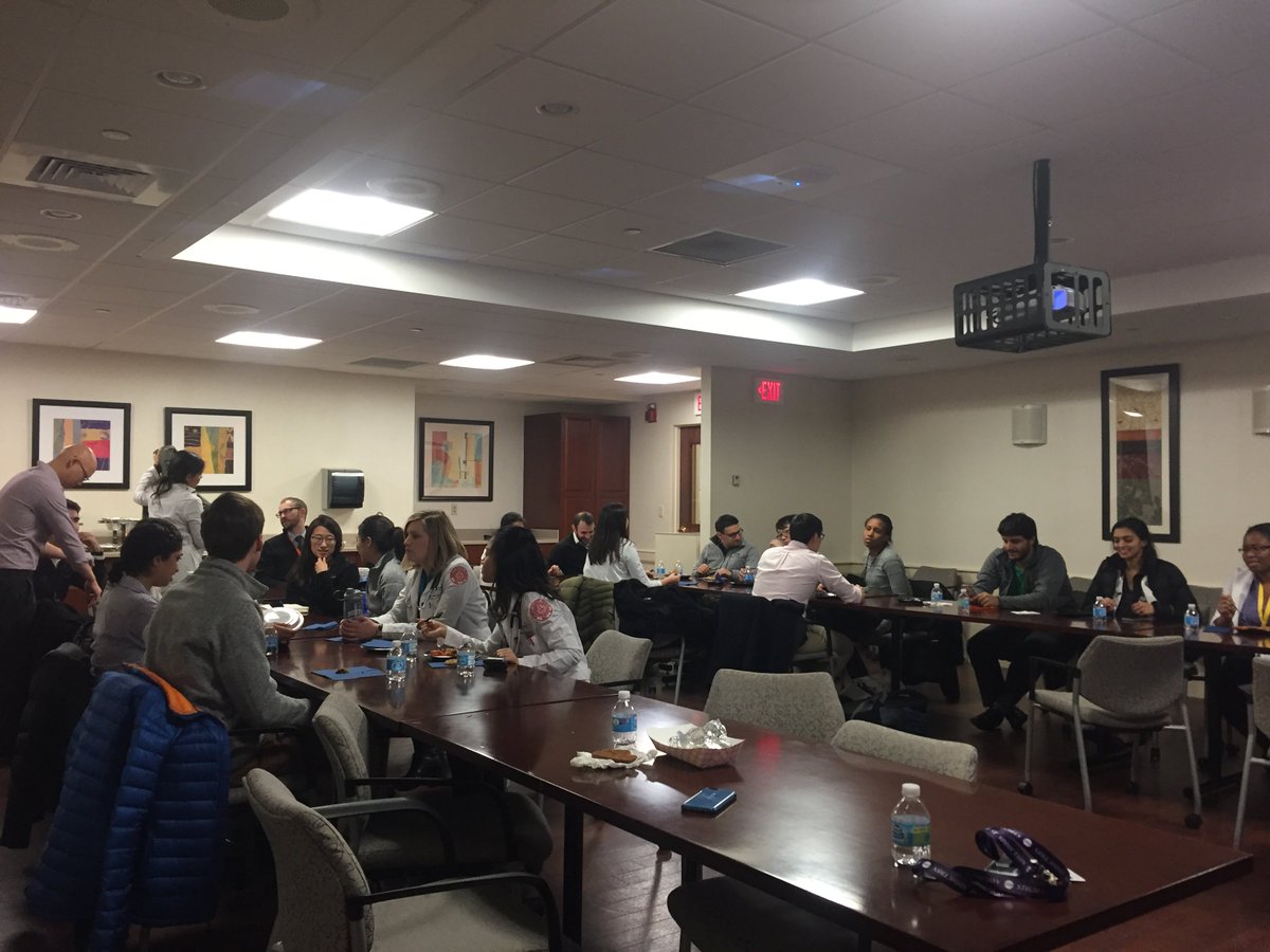 Payel_MD's tweet photo. Our interns enjoying a "wellness lunch" prior to a great talk by MGH prof Tem Bendapudi! #wff #winterfunfest @BMCimRES https://t.co/gJiqy07AsB
