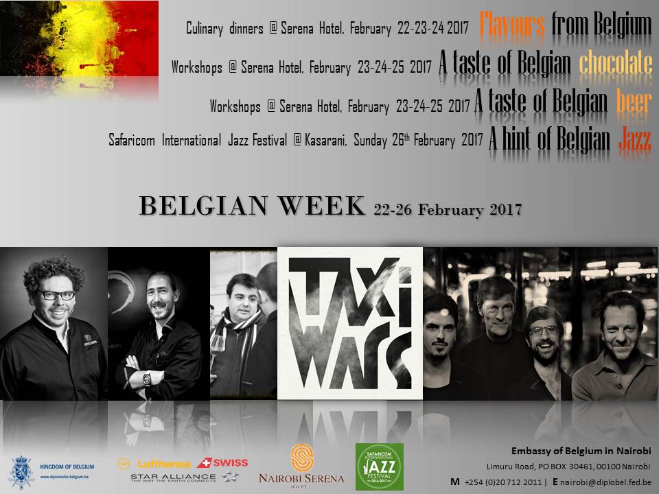 BelgiuminKenya's tweet photo. Join us for a tasty week (Feb 22-26) @NairobiSerenaH , and a Sunday full of Jazzy vibes #SafaricomJazz (Feb 26) https://t.co/7QQSzWMLaN