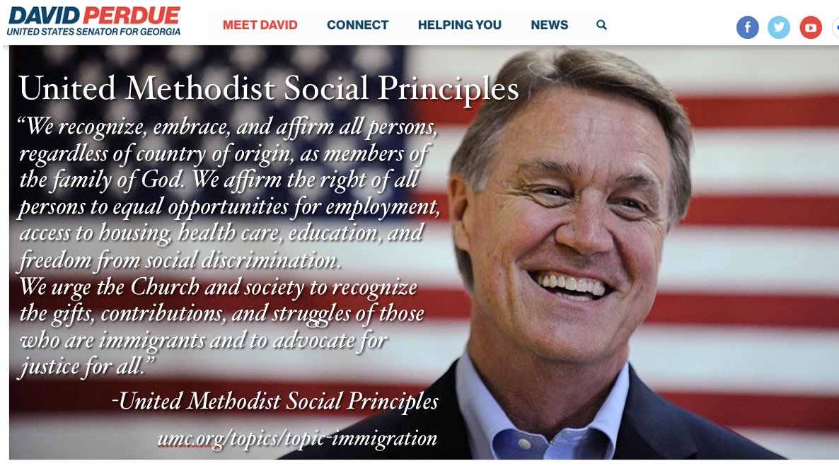 jmcbray's tweet photo. @sendavidperdue: I made you a handy new webpage header. Please read our #UnitedMethodist #SocialPrinciples on #immigrants &amp; #refugees. #umc https://t.co/ciSFploxi8