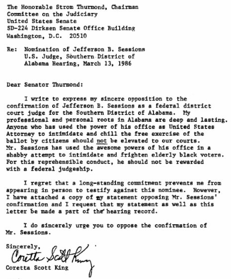 Coretta Scott King letter on Sessions