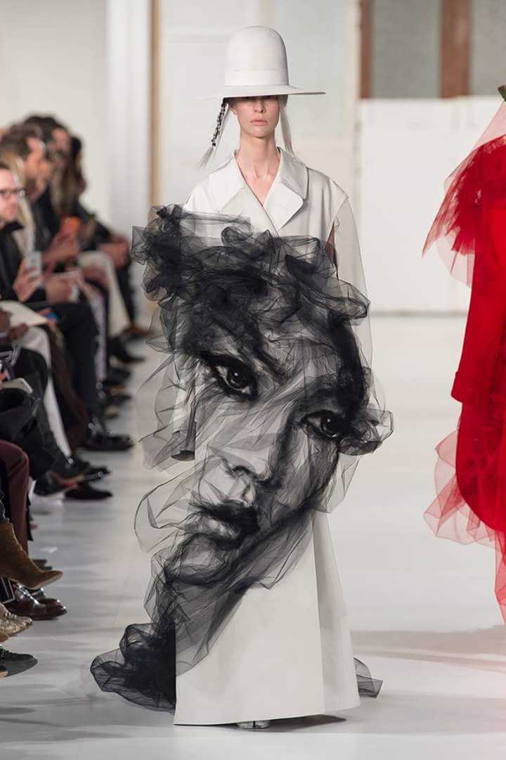 fashion designer john galliano to create a ghostly portrait made of tulle.