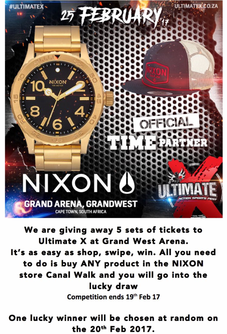 Nixon is giving away tickets to <a href="/Ultimate_X_/">ULTX.Africa</a> check it out #Nixon