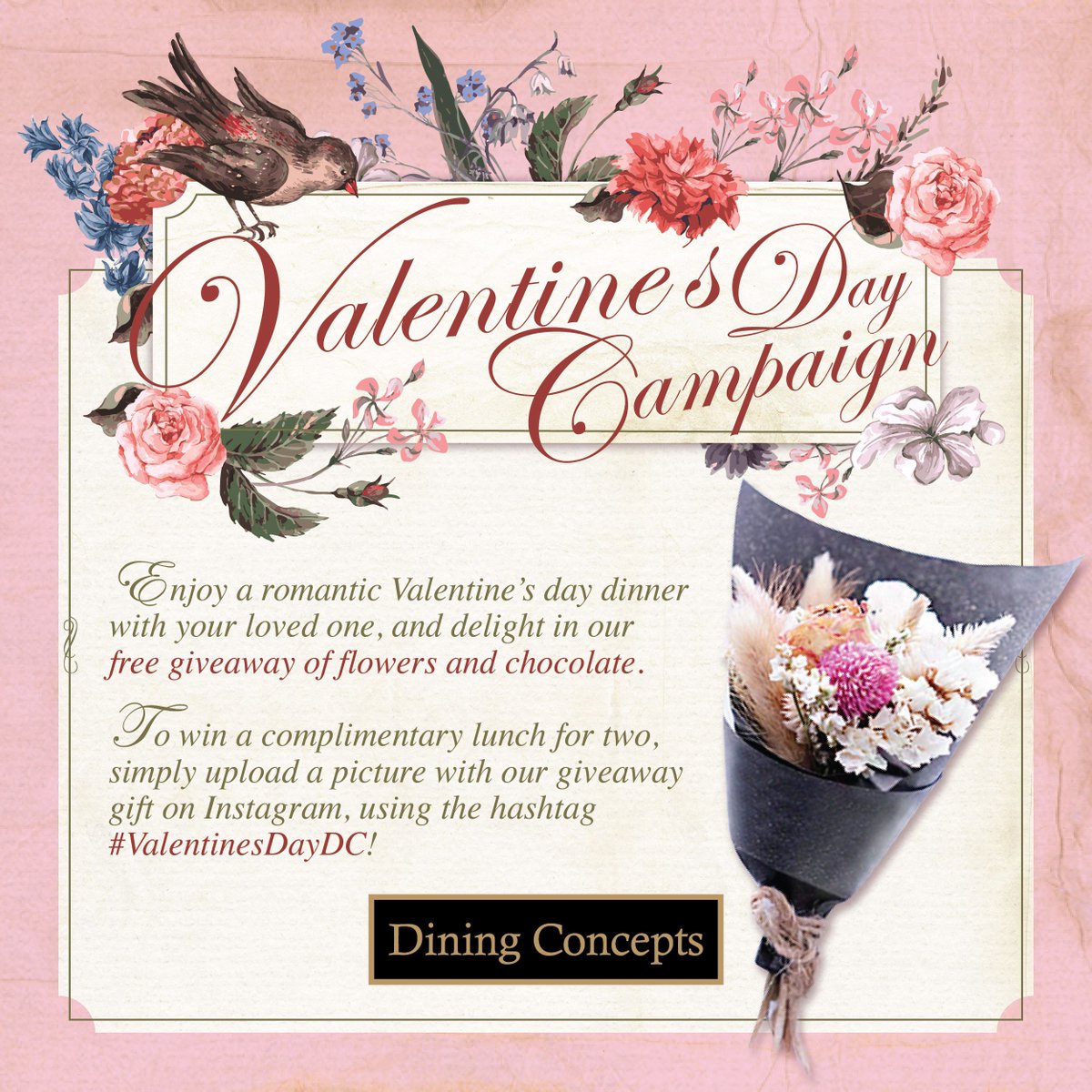 On this romantic Valentine, indulge in our free giveaway flower and chocolate to win a complimentary lunch for two!