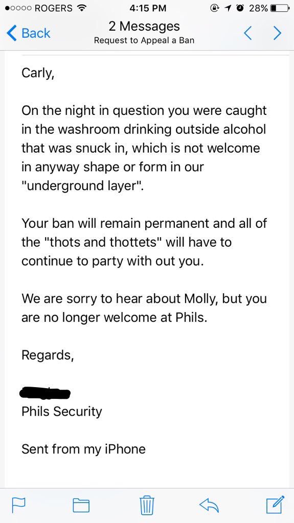 SpottedLaurier's tweet photo. My friend got banned from phils two weeks ago, and this was her request to get allowed back in https://t.co/r5TMnWlZxA