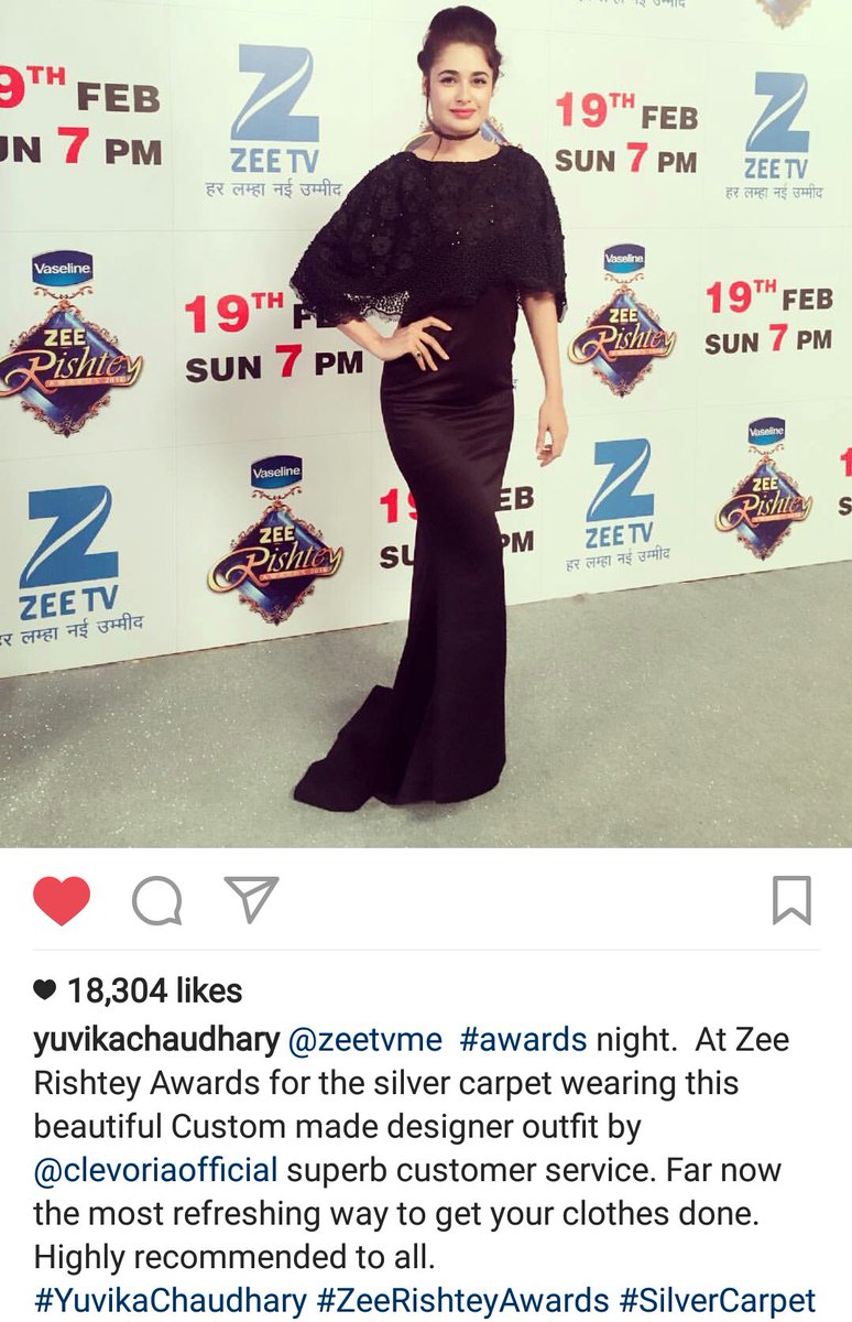 clevoria's tweet photo. @yuvikachoudhary has made a #mesmerizing #appearance in custom made outfit by @clevoria at #ZEERishteyAwards 
#bespoke #wearwhatyouwant https://t.co/CGiqjDollj