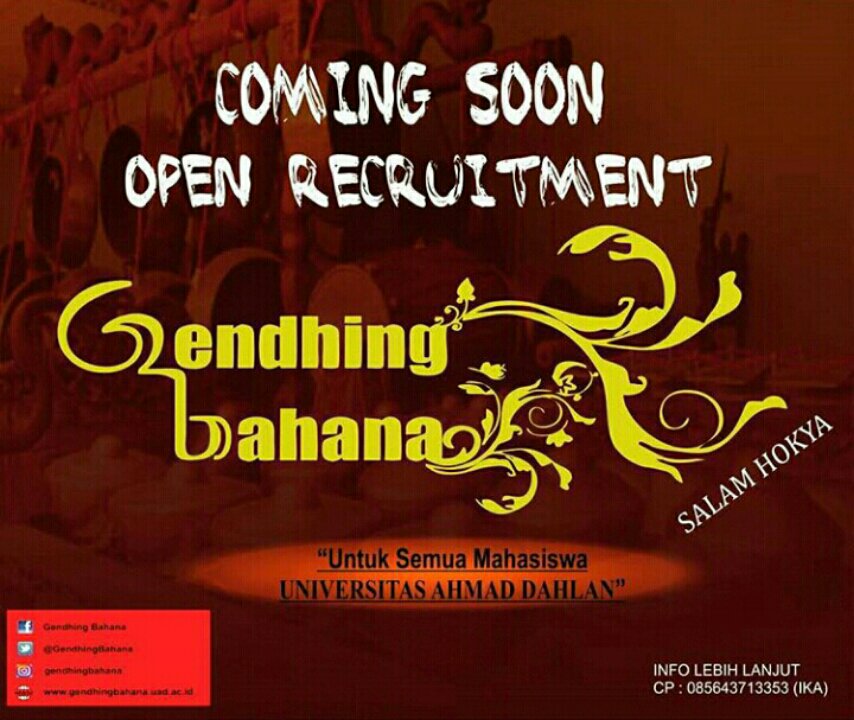 udah mendekati bulan Maret nihhh
persiapkan diri kalian untuk Open Recruitment keluarga baru <a href="/GendhingBahana/">Gendhing Bahana UAD</a> yahhhh gaessss 😊☺️😍😘😁