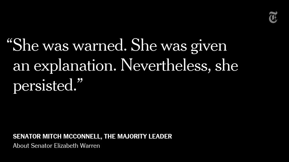 nytimes's tweet photo. Republican senators vote to formally silence Elizabeth Warren https://t.co/nVHFvNmKns https://t.co/dUCFJTFGXh