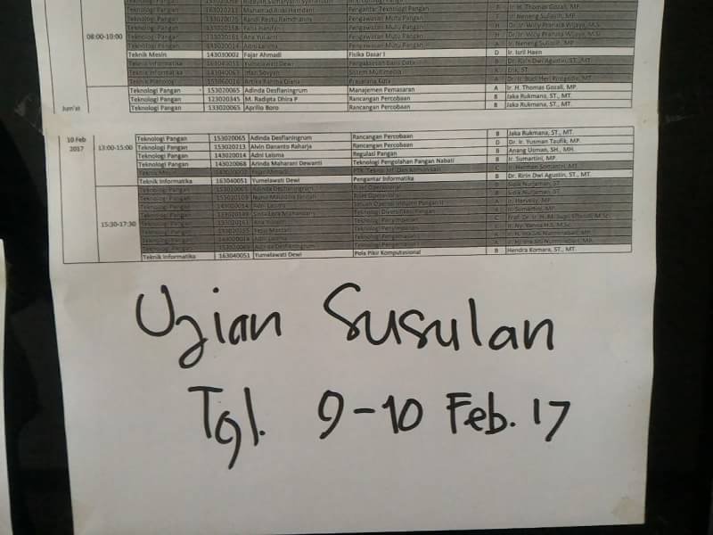 Jadwal ujian susulan