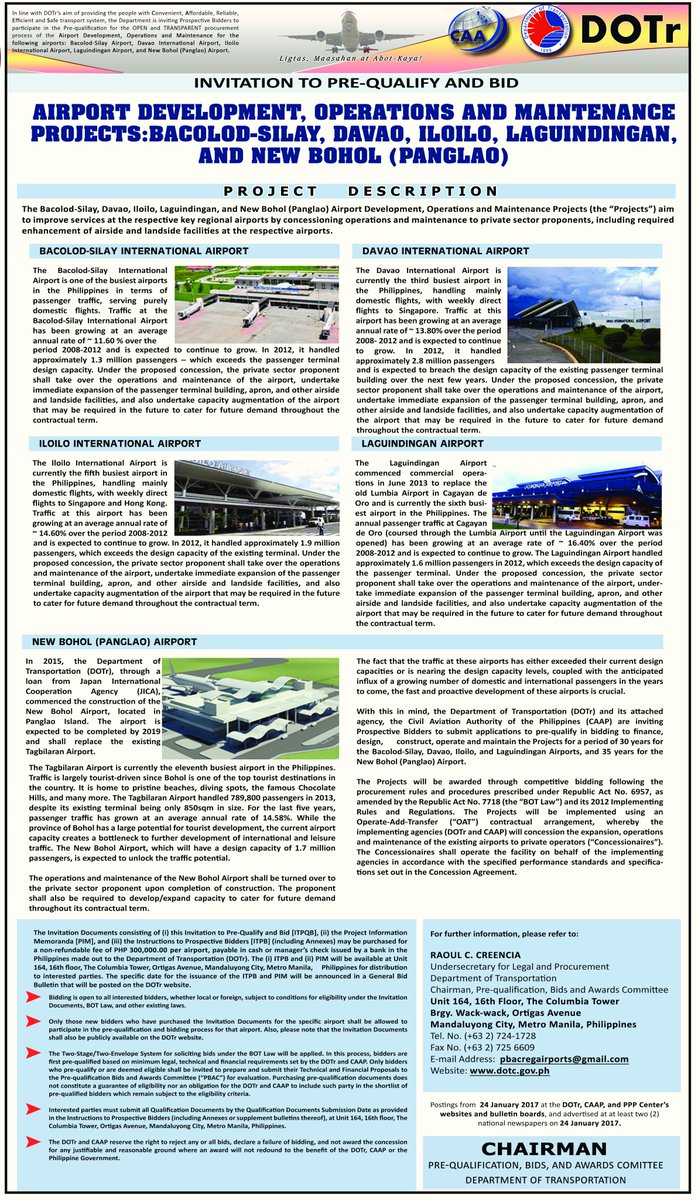 PPP_Ph's tweet photo. Invitation to Pre-Qualify and Bid: Regional Airport #PhPPPprojects |
Visit https://t.co/DR2NZtDU9b for more information @PIADesk https://t.co/ZGJq4hTv69