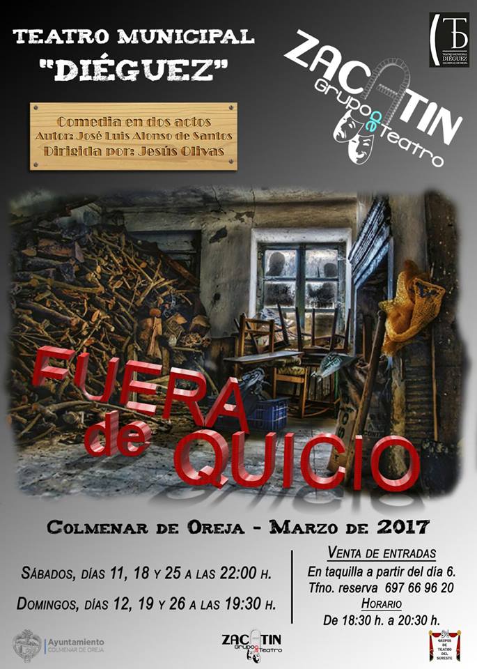 ColmeOrejaTuris's tweet photo. Grupo de Teatro Zacatín presenta FUERA DE QUICIO en el Teatro Diéguez de Colmenar de Oreja durante el mes de Marzo @aytocdo @GteatroSureste https://t.co/z1MBu9RV1e