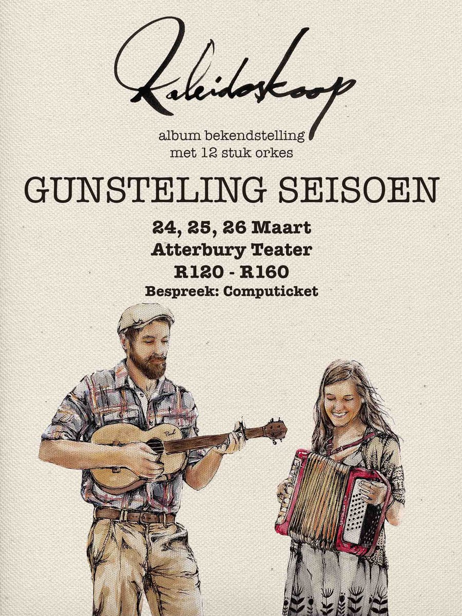 kaleidoskoop2's tweet photo. Bespreek vir ons ALBUM LAUNCH! https://t.co/5CfC9gH0Hv @StarburstPromo @SACelebTweets @maroelamedia @sa_artists @AtterburyTeater @kyk_Bravo https://t.co/twJBQ60dz3