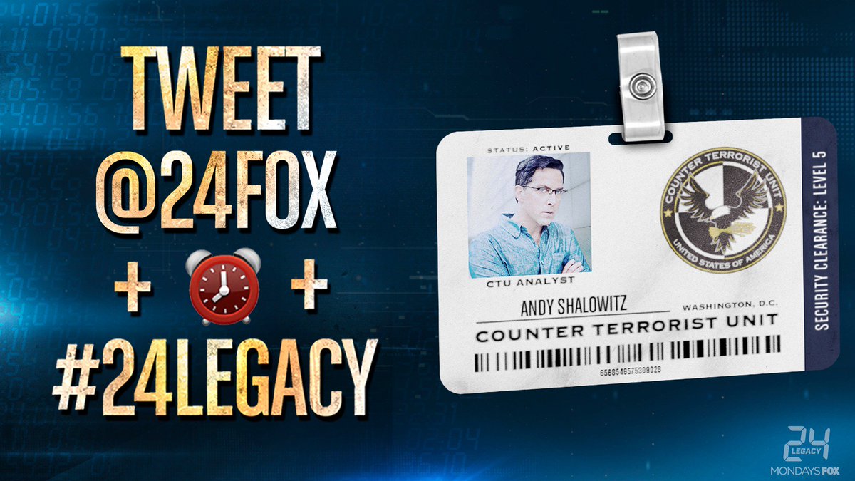 24LegacyTV's tweet photo. You could be a CTU analyst just like Andy. Tweet @24fox + #24Legacy + ⏰ to receive your badge! https://t.co/jjaTaGH8KX