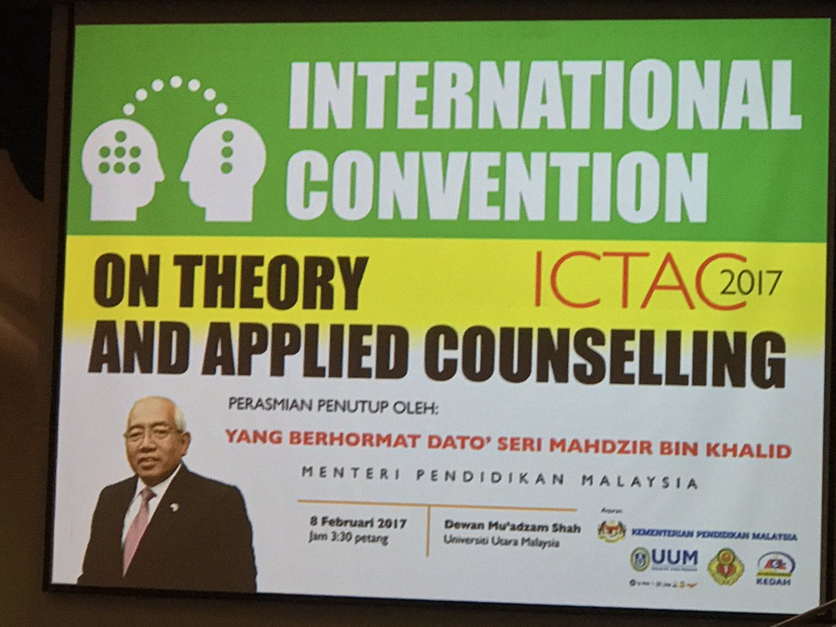 PMPComm's tweet photo. DS @MahdzirKhalid tiba di Perasmian Penutup International Convention On Theory & Applied Counselling #ICTAC 2017 di Dwn Mas, #UUM https://t.co/SaLcoJP2vt