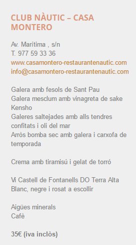 LAmpollaInfo's tweet photo. Menú del Rest @rcnauticampolla a les IV Jornades Gastronòmiques de la #Galera de les #TerresdelEbre #lampolla https://t.co/88x9sTP7PW https://t.co/iCnRI1qwfr