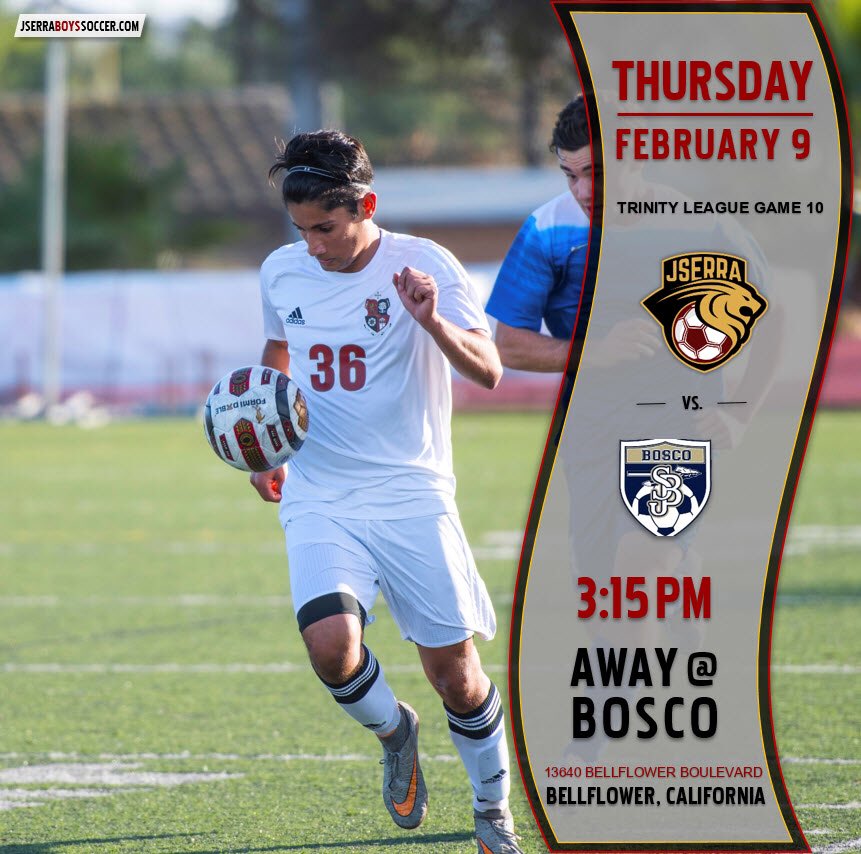 Last game of the season this Thursday 2.9.17 at Bosco. Varsity game kicks off at 3:15p and JV at 5p ⚽️ #jserrasoccer <a href="/JSerraAthletics/">JSerraAthletics</a>