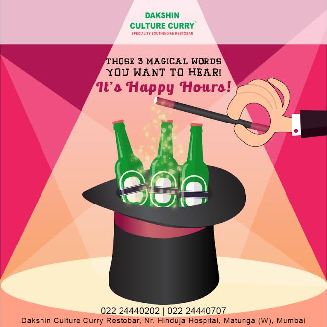 DakshinCulture's tweet photo. Grab your group and have a great time being happy with #HappyHours! #DakshinCultureCurry #Mahim #DropInToday https://t.co/kx5hEhx2sH