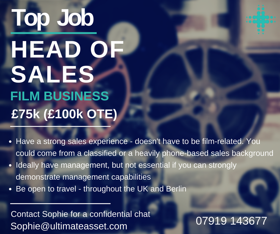 UltimateAsset's tweet photo. Top Job just in! Head of Sales film business based in London. £75k (£100k OTE) https://t.co/OVd2yeDjFi #Hiring #digital #saleshouse #sales https://t.co/dwMSC0LEdG