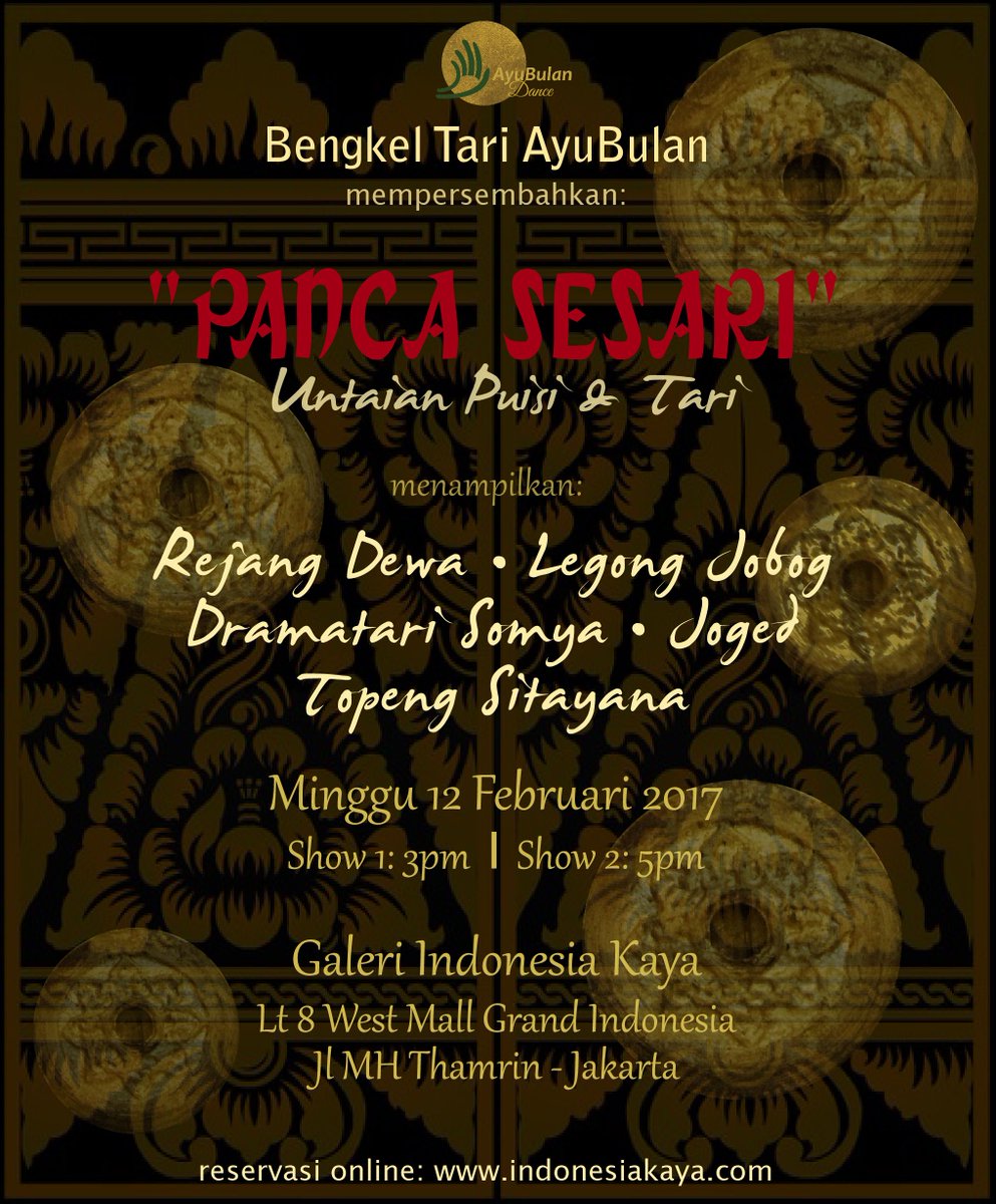 #PancaSesari by AyuBulan Dance Group is this weekend! Giving 2 shows back to back at 3PM &amp; 5PM. #GaleriIndonesiaKaya facebook.com/events/1847333…