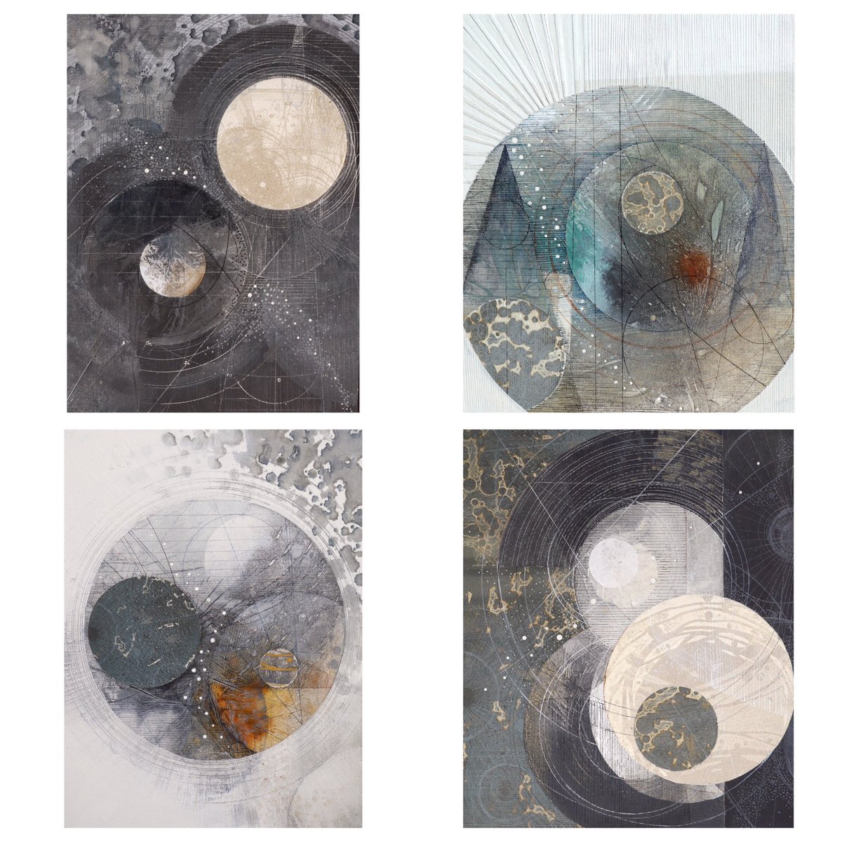 Any thoughts on which two to choose for a juried exhibition? #art #collage #printmaking #drawing #painting #celestial #mapping