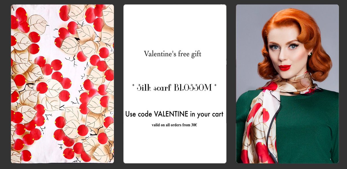 VON50s's tweet photo. #ValentinesDay gift for all order over 30€, the BLOSSOM silk scarf with voucher code VALENTINE in your cart. Only at https://t.co/f8pxVmKtQp https://t.co/mWnXwOHDMW