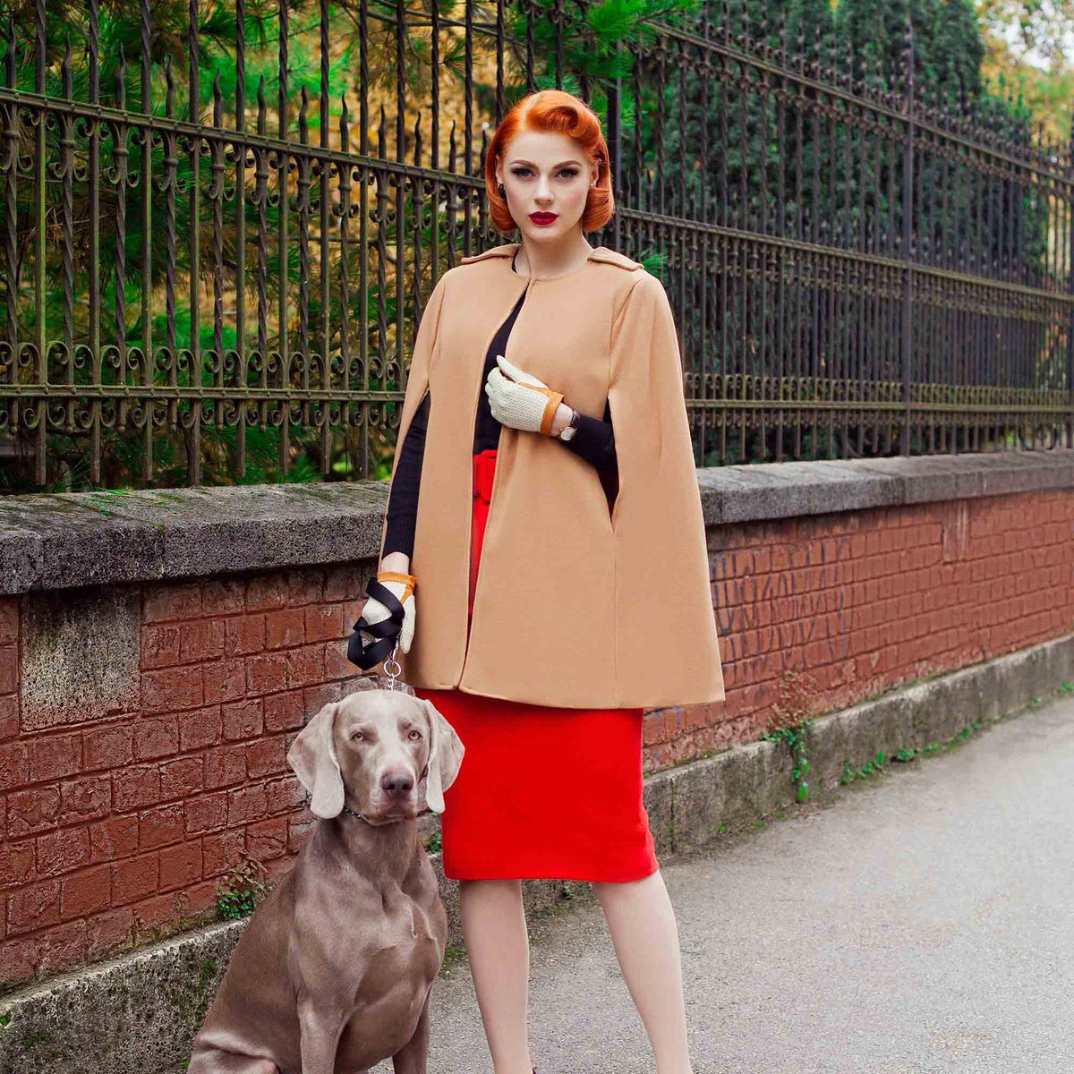 VON50s's tweet photo. #lookoftheday chesnut cape and peony red #pencilskirt Chic style! https://t.co/f8pxVmKtQp https://t.co/fQ8m6MqvWg