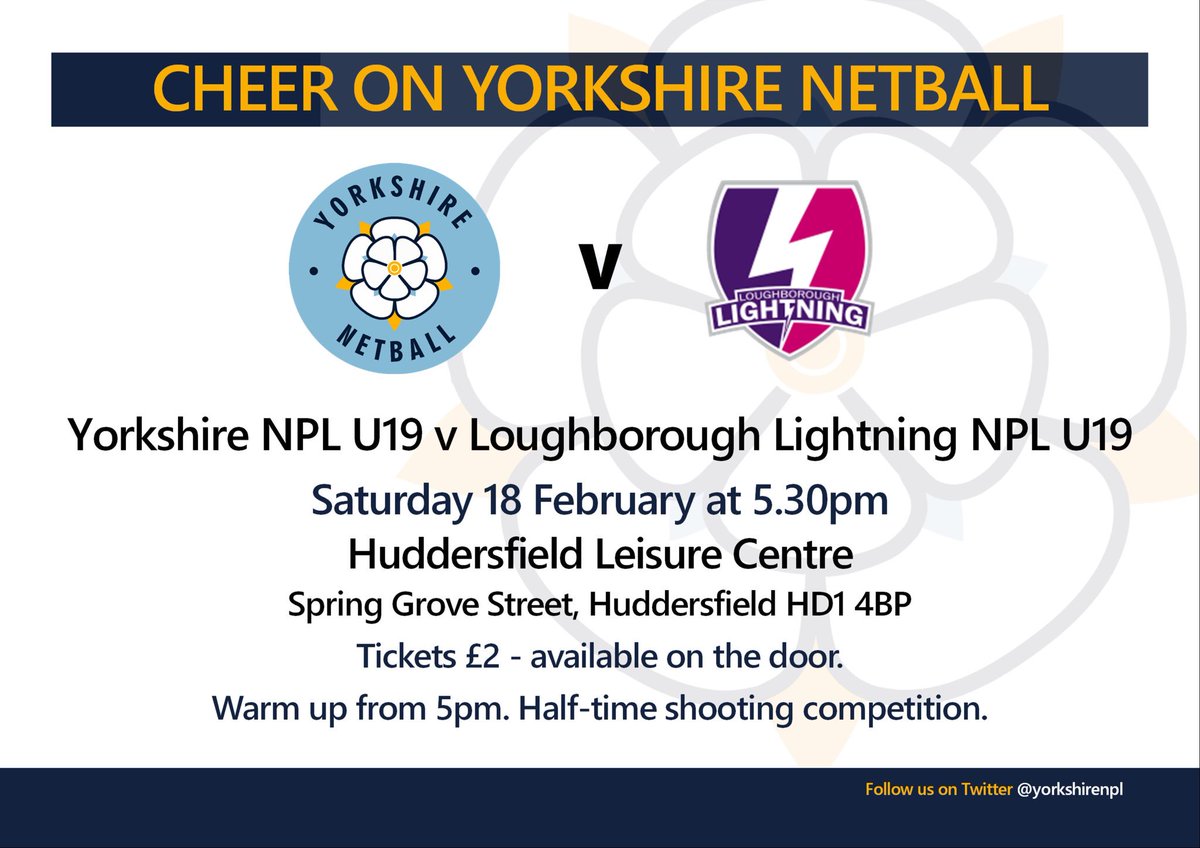Here are details of our next home game in Huddersfield @ACoachcarter @maggie5208 @netballyorks @YorkshireJets @NDOWestYorks @NY_NDO
