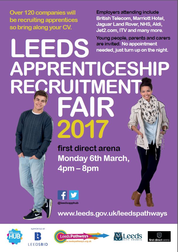 Come down to the Leeds Apprenticeship Fair!
We will be there to guide you on all the apprenticeships you can study with us!  #LARF2017