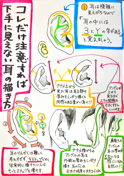 【最低限】コレだけ注意すれば

✨ヘタクソに見えない✨

【耳の描き方】

(参考になったらRTして頂けると
嬉しいです！) 