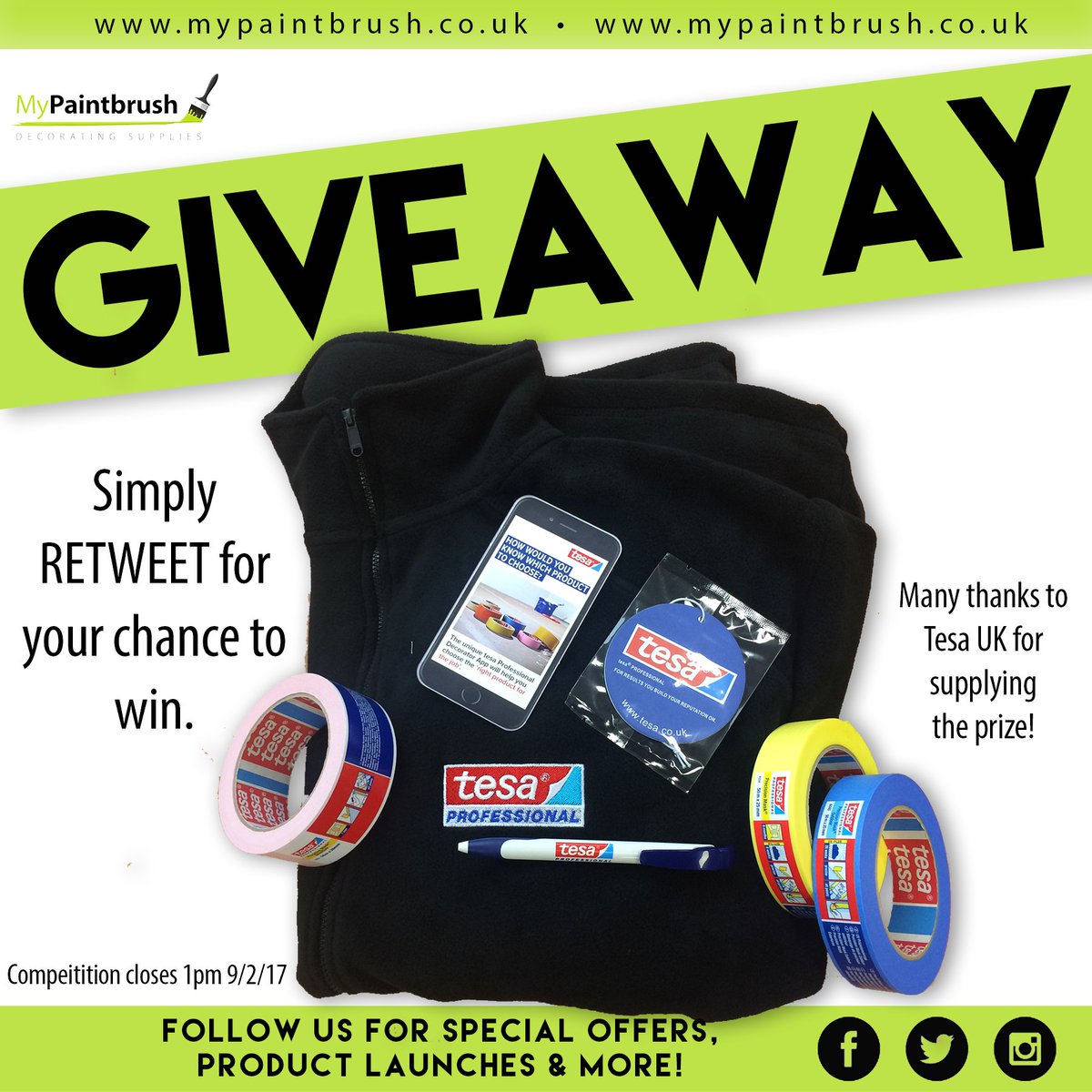 MyPaintbrushUK's tweet photo. With thanks to @tesaUK_tape we are giving away this Tesa bundle! Simply RETWEET for your chance to win. Competition closes 1pm 9/2/17 🌟🌟 https://t.co/dyB6nuIPgb