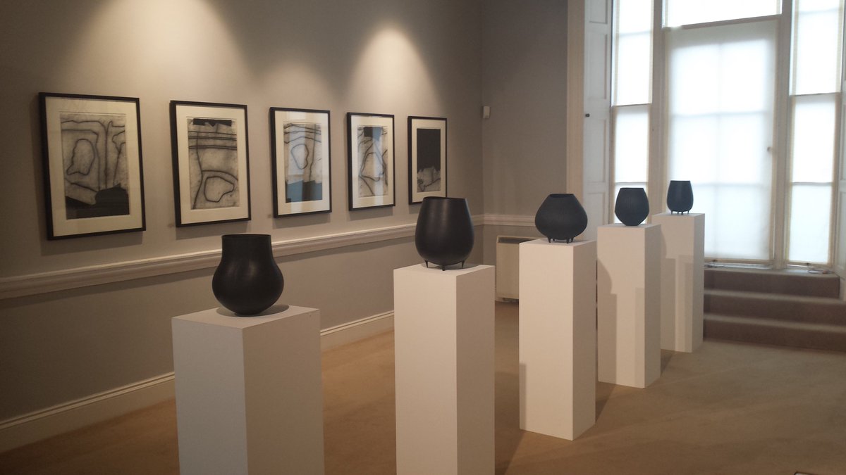 osearsgallery's tweet photo. A room with a view of our exhibition. Unknown Territory &amp; 12 Oak Vessels. Drawings by @SamuelWalsh17 &amp; ebonised oak vessels by @LiamFlynn3. https://t.co/MQyGLHkME8