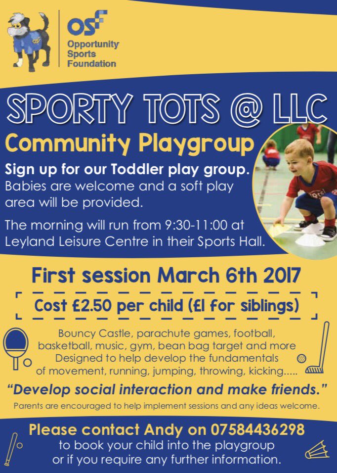 OSF__'s tweet photo. New Toddler Sports Session at Leyland Leisure Centre @MumsnetTowers @SouthRibbleSSP @southribblebc @LancashireSport please RT https://t.co/DzEGneFXGd